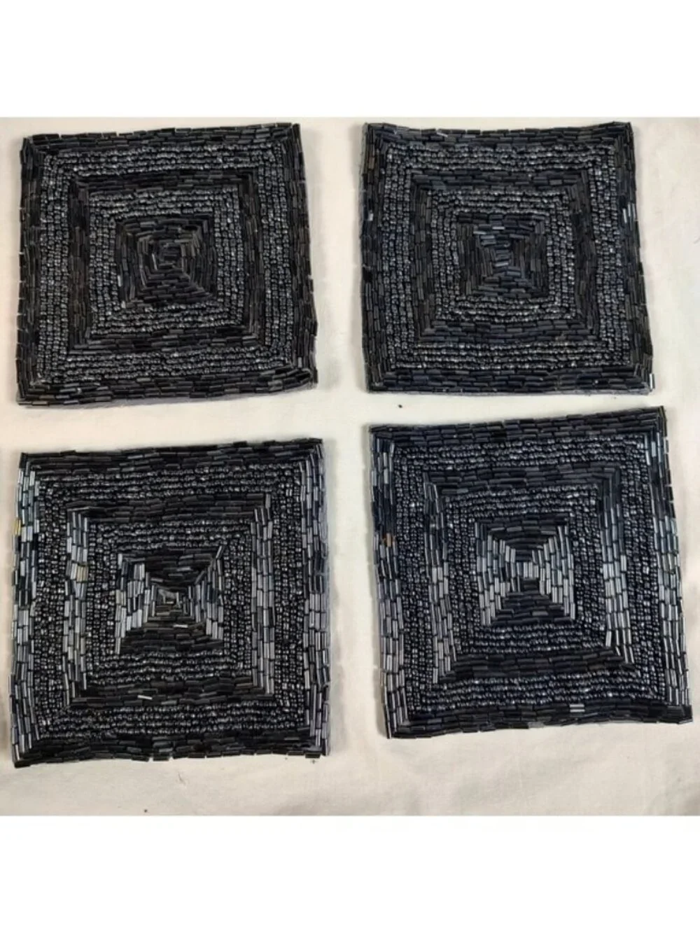 Williams Sonoma Indigo Beaded Cloth Square Coasters Set of 8